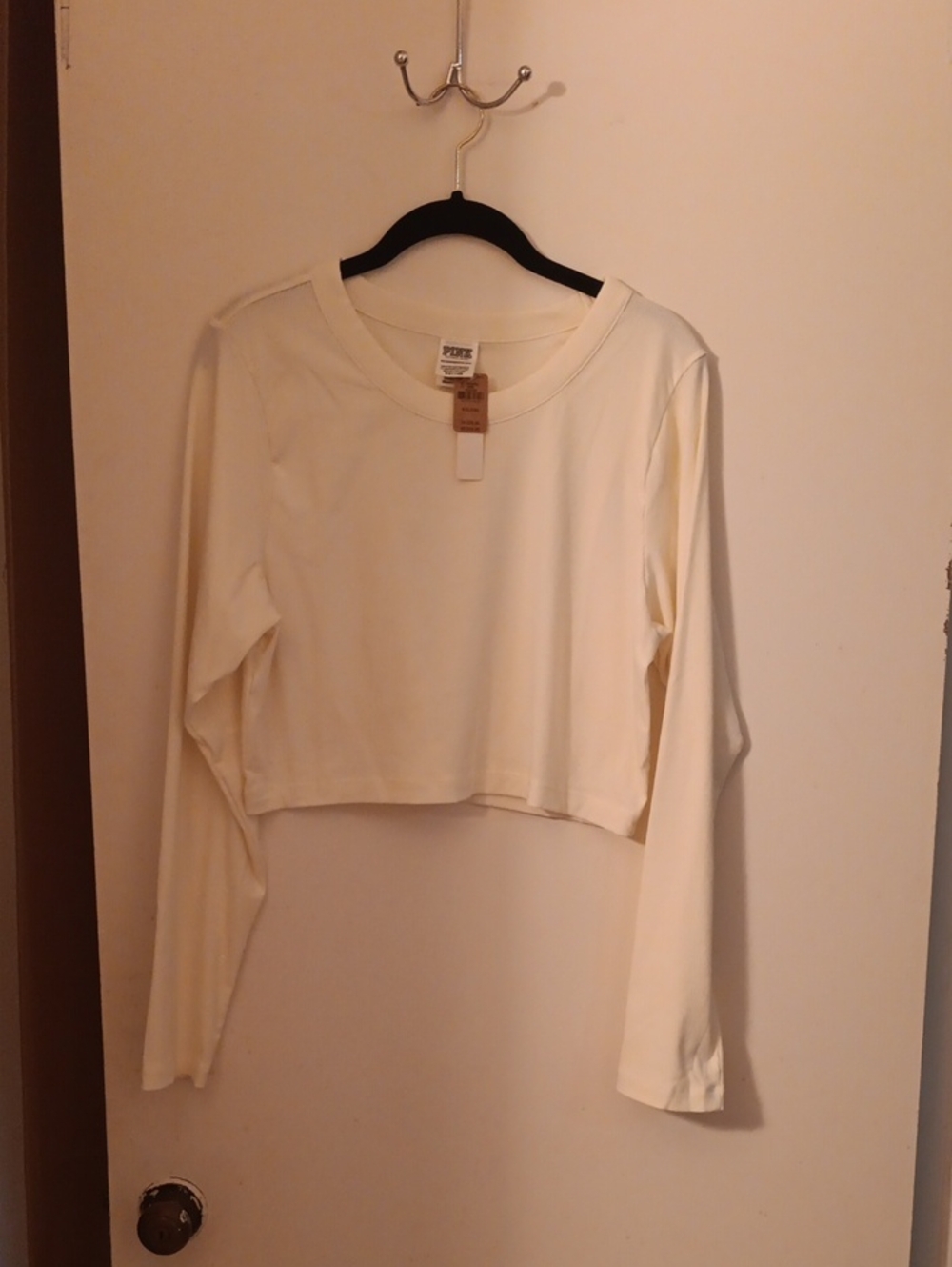 PINK Victoria's Secret Cropped Long-Sleeve Crew Top in Creamy Yellow